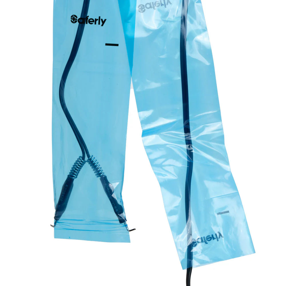SAFERLY 32" CLIP CORD SLEEVES + MACHINE BAGS — BLUE — BOX OF 200