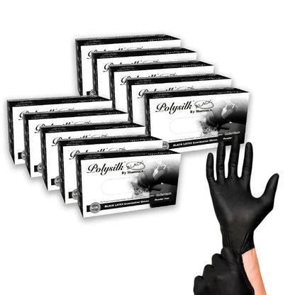 Polysilk by Shamrock Black Latex Gloves - 10 Boxes of Exam Grade, Powder Free (4 Mil), 1,000 Gloves (10 Boxes)