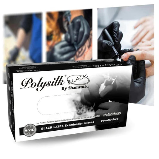 Polysilk by Shamrock Black Latex Gloves - 10 Boxes of Exam Grade, Powder Free (4 Mil), 1,000 Gloves (10 Boxes)