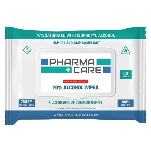 PHARMACARE ALCOHOL SURFACE WIPES - 50 PACK